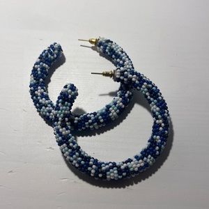 Blue beaded hoop earrings
